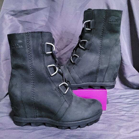 Sorel Joan of Arc II Wedge Boots Black Womens 6.5 - Picture 2 of 10
